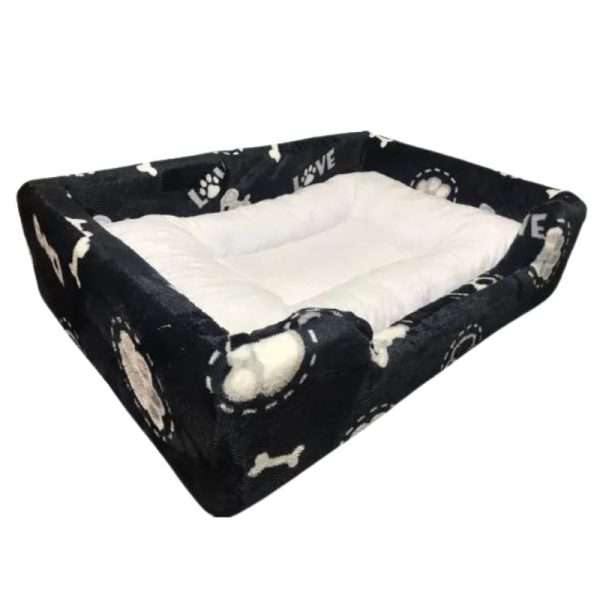 Cama-Madera-Mediana-Gato-Perro-Color-Negro-Colchon-Blanco