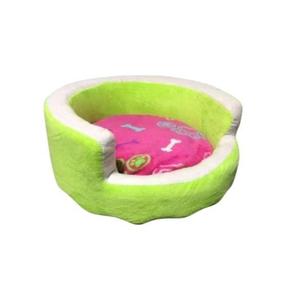 Cama Pequeña De Madera Para Gato o Perro Color Verde + Colchon Rosa